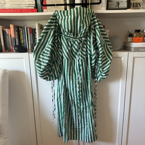Rosie Assoulin Balloon-Sleeved Striped Cotton Strapless Midi Dress - Picture 2 of 3